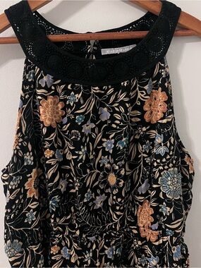 Daniel Rainn Black Floral Crochet-Neck Dress